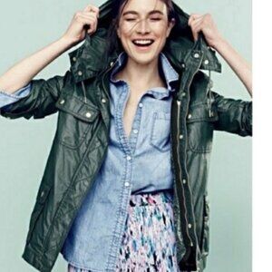 J.Crew Waxed Green Military Utility Jacket Removable Quilted Liner & Hood M